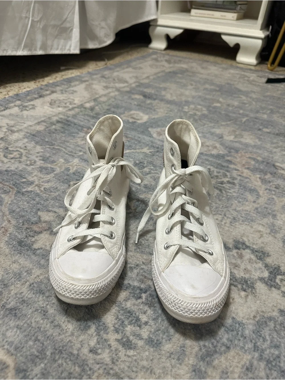 White High-Top Canvas Sneakers with Brown Patch